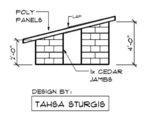 Figure 3 Side view of structure shows sloping roof and door
