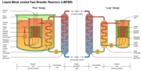 A schematic of the two types of liquid metal fast breeder reactor (LMFBR)