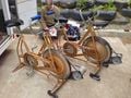 Two of the four bikes refurbished for a 2013 ENGR 305 project, Pedal Power MEOW, now capable of being attached to the MEOW battery system and used at events.