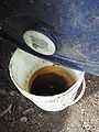 चित्र 3: एक छोटे से ड्रिल किए गए छेद से कीड़ा चाय निकालने के लिए एक बाल्टी